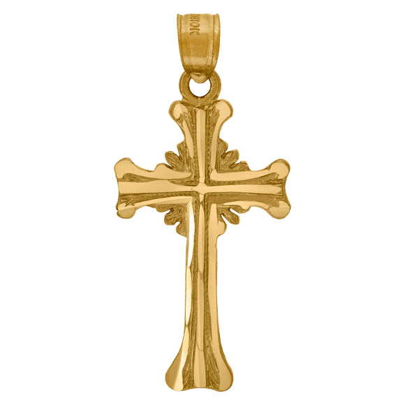 10kt Yellow Gold Unisex Diamond-cut Textured Cross Religious Charm Pendant