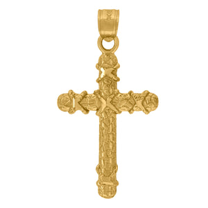 10kt Yellow Gold Mens Women Nugget Textured Cross Religious Charm Pendant