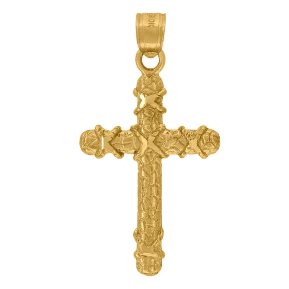 10kt Yellow Gold Mens Women Nugget Textured Cross Religious Charm Pendant