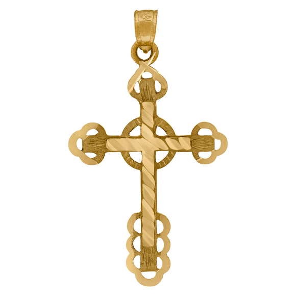 10kt Yellow Gold Mens Women Diamond-cut Cross Religious Charm Pendant