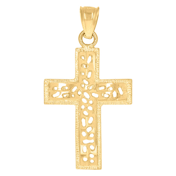 10kt Yellow Gold Mens Women Cut-out Design Cross Religious Charm Pendant