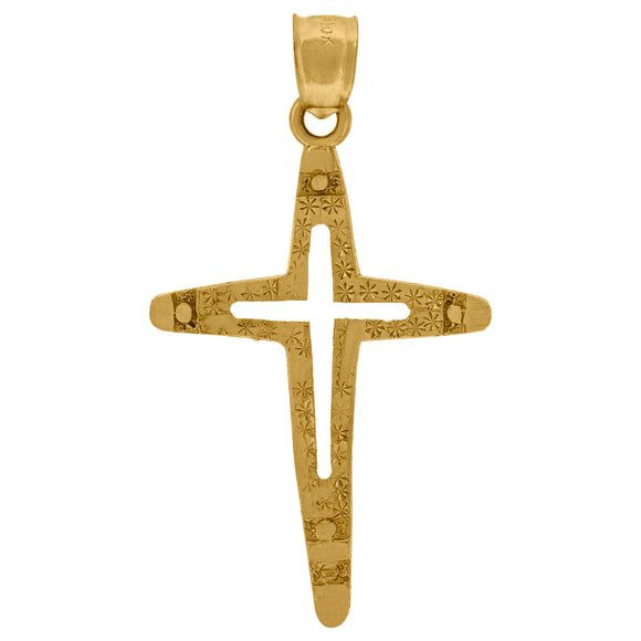 10kt Yellow Gold Mens Women Textured Cross Religious Charm Pendant