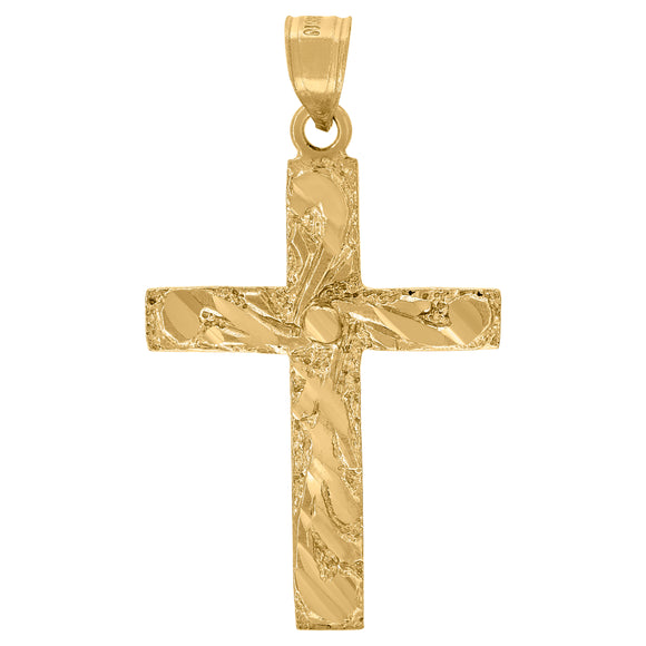 10kt Yellow Gold Mens Women Textured Cross Religious Charm Pendant