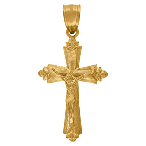 10kt Yellow Gold Unisex Textured Crucifix Cross Religious Charm Pendant