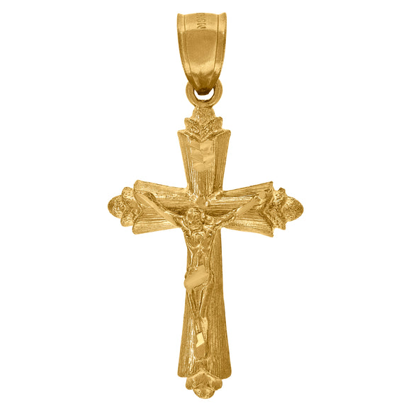 10kt Yellow Gold Unisex Textured Crucifix Cross Religious Charm Pendant