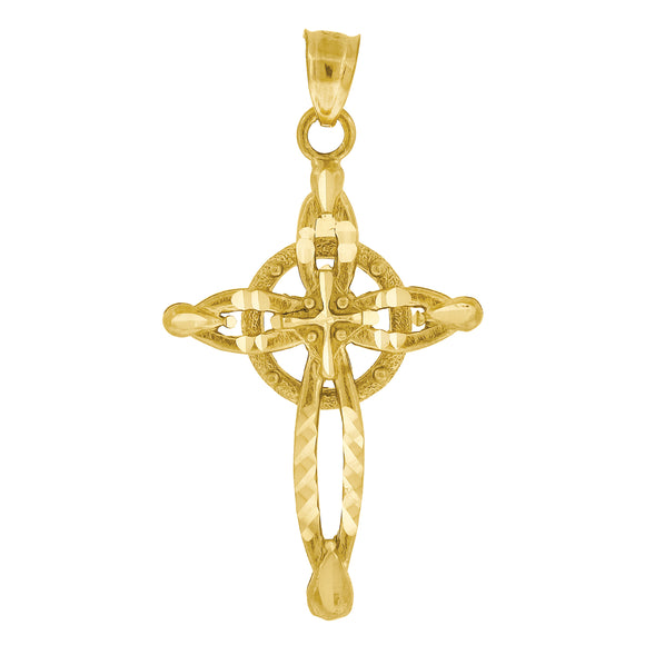 10kt Yellow Gold Mens Women Diamond-cut Cross Religious Charm Pendant