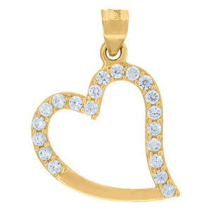 10kt Yellow Gold Cubic-zirconia Womens Ht:27.9mm x W:19.8mm Heart Charm Pendant