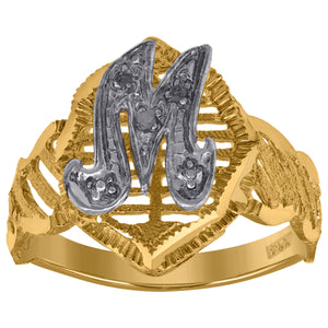 10kt Two-tone Gold Unisex Cubic Zirconia DC Textured Initial Letter M Ring