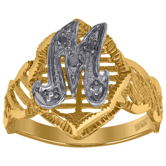 10kt Two-tone Gold Unisex Cubic Zirconia DC Textured Initial Letter M Ring