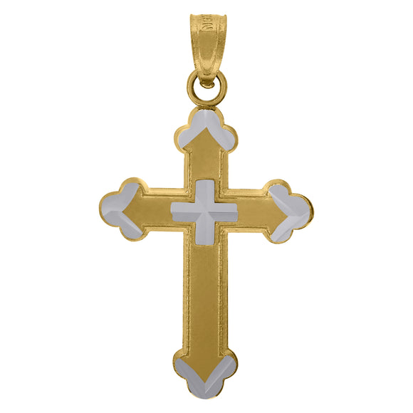 10kt Two-tone Gold Unisex Cross Religious Charm Pendant