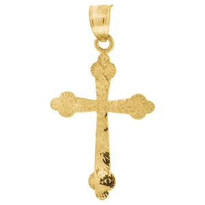 10kt Yellow Gold Mens Women Textured Budded Cross Religious Charm Pendant
