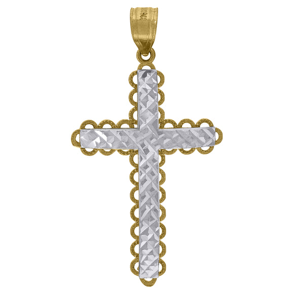 10kt Two-tone Gold Unisex Diamond-cut Cross Religious Charm Pendant