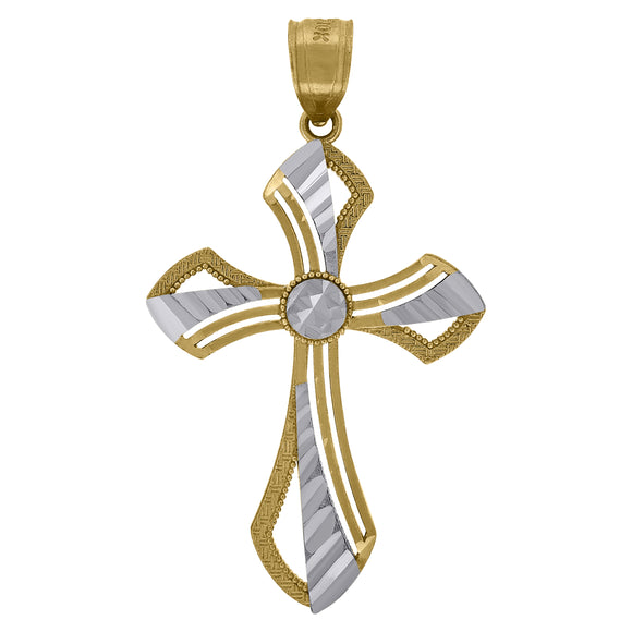 10kt Two-tone Gold Mens Women Textured Cross Religious Charm Pendant