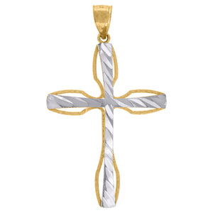 10kt Two-tone Gold Unisex Diamond-cut Cross Religious Charm Pendant