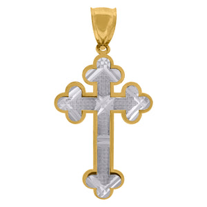 10kt Two-tone Gold Mens Women Textured Cross Religious Charm Pendant