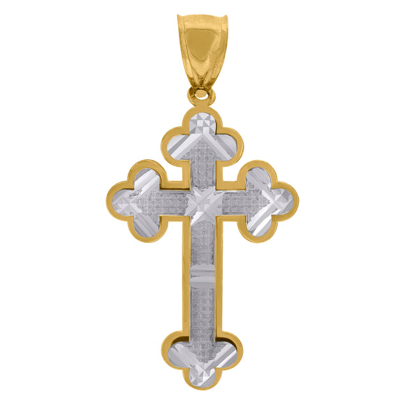 10kt Two-tone Gold Mens Women Textured Cross Religious Charm Pendant