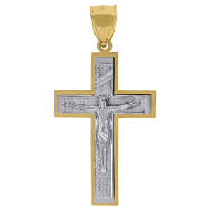 10kt Gold Two-tone Diamond-cut Unisex Cross Crucifix Ht:47.3mm x W:24.9mm Religious Charm Pendant