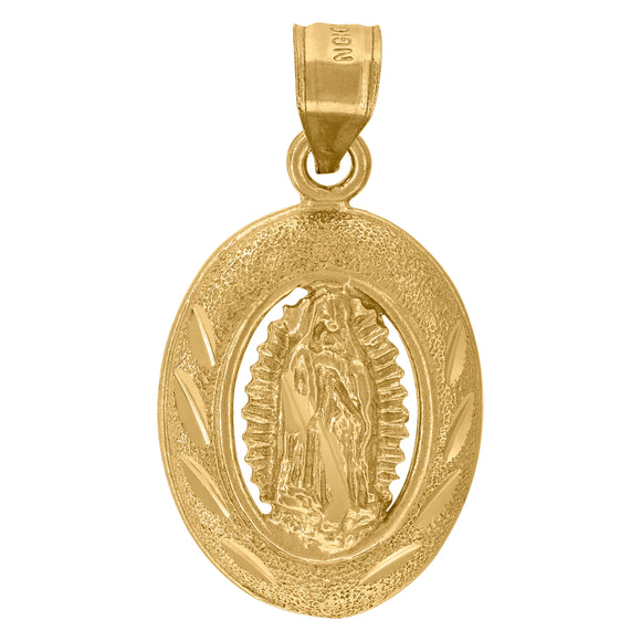 10kt Yellow Gold Diamond-cut Womens Guadalupe Mary Ht:26.3mm x W:14mm Religious Charm Pendant