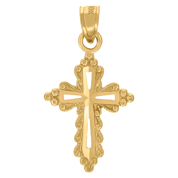 10kt Yellow Gold Mens Women Diamond-cut Cross Religious Charm Pendant