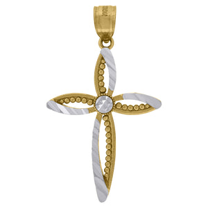 10kt Gold Two-tone Diamond-cut Womens Cross Ht:32.9mm x W:19.1mm Religious Charm Pendant