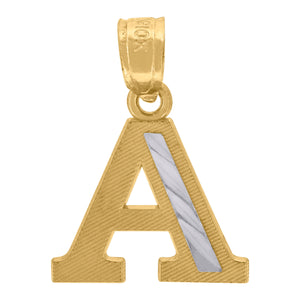 10kt Two-tone Gold Unisex Diamond-cut Initial A Charm Pendant