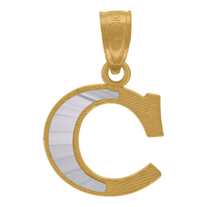 10kt Two-tone Gold Unisex Diamond-cut Initial C Charm Pendant