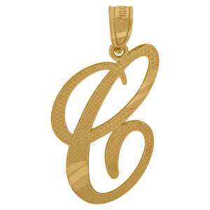 10kt Yellow Gold Diamond-cut Unisex C Ht:24.5mm x W:12.5mm Initial Charm Pendant