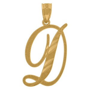 10kt Yellow Gold Unisex Diamond-cut Initial D Charm Pendant