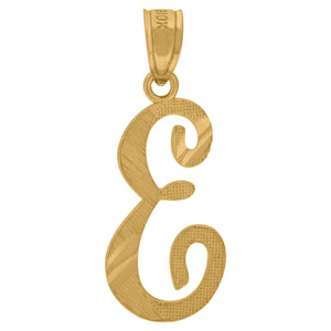 10kt Yellow Gold Unisex Diamond-cut Initial E Charm Pendant