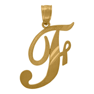 10kt Yellow Gold Unisex Diamond-cut Initial F Charm Pendant