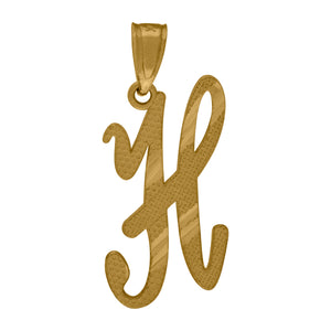 10kt Yellow Gold Unisex Diamond-cut Initial H Charm Pendant