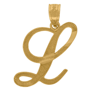 10kt Yellow Gold Unisex Diamond-cut Initial L Charm Pendant
