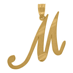 10kt Yellow Gold Unisex Diamond-cut Initial M Charm Pendant
