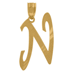 10kt Yellow Gold Unisex Diamond-cut Initial N Charm Pendant