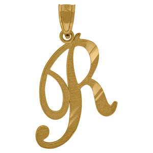 10kt Yellow Gold Unisex Diamond-cut Initial R Charm Pendant