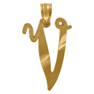 10kt Yellow Gold Unisex Diamond-cut Initial V Charm Pendant