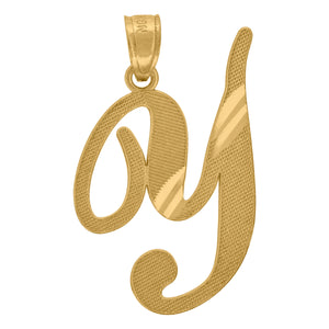 10kt Yellow Gold Unisex Diamond-cut Initial Y Charm Pendant