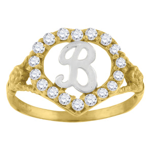 10kt Two-tone Gold Womens Cubic Zirconia Polished Finish Heart Shape Letter B Initial Ring