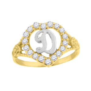10kt Two-tone Gold Womens Cubic Zirconia Polished Finish Heart Shape Letter D Initial Ring