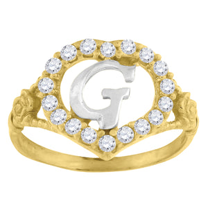 10kt Two-tone Gold Womens Cubic Zirconia Polished Finish Heart Shape Letter G Initial Ring