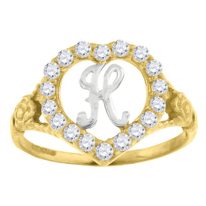10kt Two-tone Gold Womens Cubic Zirconia Polished Finish Heart Shape Letter H Initial Ring