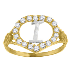 10kt Two-tone Gold Womens Cubic Zirconia Polished Finish Heart Shape Letter I Initial Ring