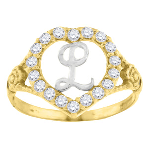 10kt Two-tone Gold Womens Cubic Zirconia Polished Finish Heart Shape Letter L Initial Ring