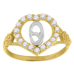 10kt Two-tone Gold Womens Cubic Zirconia Polished Finish Heart Shape Letter O Initial Ring