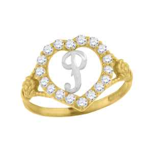 10kt Two-tone Gold Womens Cubic Zirconia Polished Finish Heart Shape Letter P Initial Ring