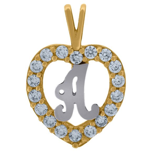 10kt Two-tone Gold Womens Cubic Zirconia Heart Initial A Charm Pendant