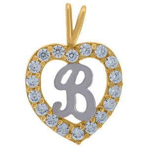 10kt Two-tone Gold Womens Cubic Zirconia Heart Initial B Charm Pendant