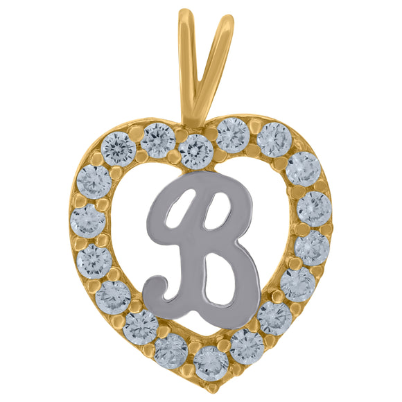 10kt Two-tone Gold Womens Cubic Zirconia Heart Initial B Charm Pendant