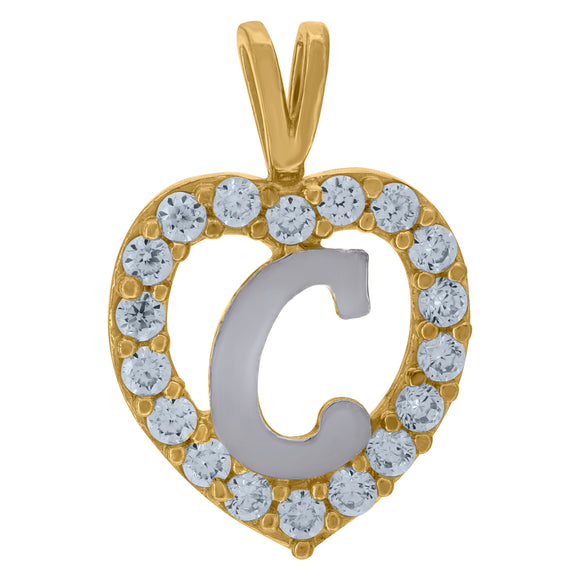 10kt Two-tone Gold Womens Cubic Zirconia Heart Initial C Charm Pendant