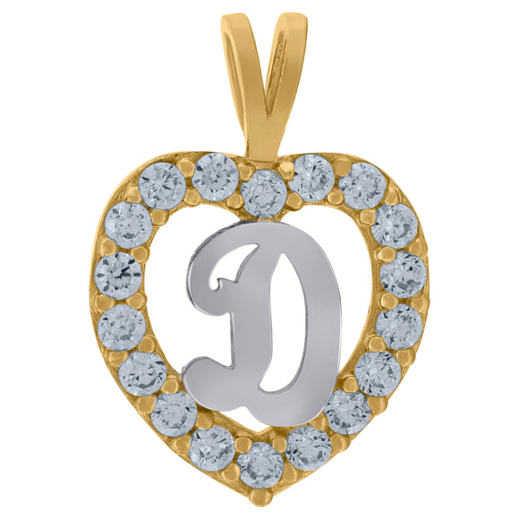 10kt Two-tone Gold Womens Cubic Zirconia Heart Initial D Charm Pendant